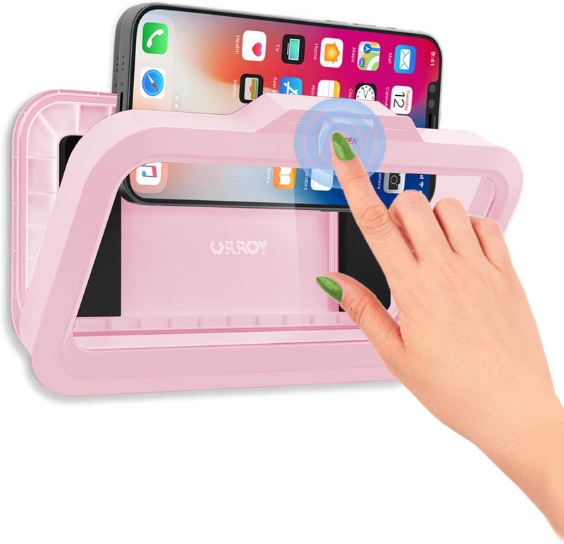 URROY Shower Phone Holder Waterproof One-Touch Open Shower Phone Case Anti-Fog & Sensitive Touchscreen Bathroom Wall Phone Mount Stand Universal Fit for iPhone & Smartphones Gift for Men Women Pink - Image 1